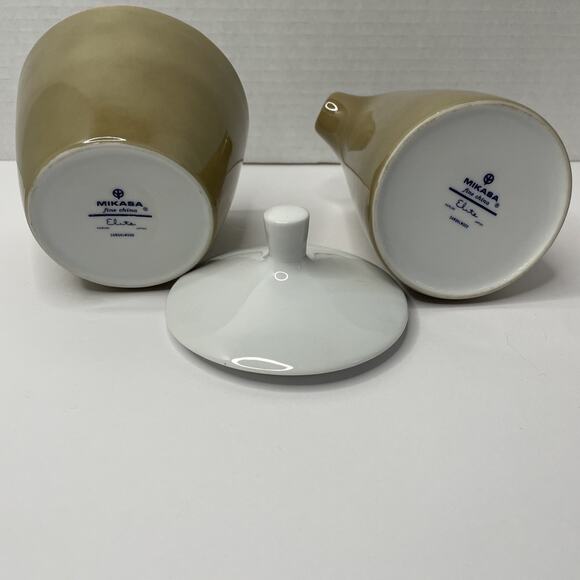 MIKASA Elite Sandlewood Creamer Pitcher & Sugar Bowl w/ Lid (Taupe Brown) - Picture 2 of 7